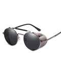 Steampunk round sunglasses with gunmetal frame and grey lenses featuring side mesh shields - Gunmetal Frame Grey Lens