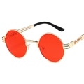Retro steampunk round sunglasses with red lenses and ornate gold spring metal frames - Gold Frame Red Lenses