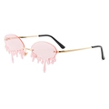 Unique pink teardrop-shaped rimless sunglasses with gold metal temples for party fashion - Gold Frame Pink Lenses