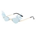 Cool flame-shaped rimless sunglasses with light blue lenses and gold metal temples - Gold Frame Blue Lenses