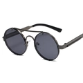 Retro punk ronde zonnebril voor dames met dubbele brug metalen frame en veerscharnieren - Gunmetal Frame Grijze Lens