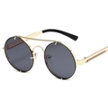 Retro steampunk zonnebril met rond metalen frame en unieke veer-poten ontwerp - Gouden Frame Grijze Lens