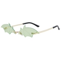 Green bat shaped rimless sunglasses with gold metal frame for gothic party wear - Gold Frame Green