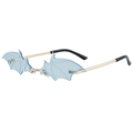 Edgy bat wing shaped rimless sunglasses with light blue lenses and gold metal frame - Gold Frame Blue Lenses