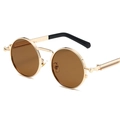 Vintage steampunk sunglasses with round gold metal frames and brown lenses - Gold Frame Tea Lens