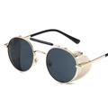 Steampunk round sunglasses with gold metal frame and black mesh side shields - Gold Frame Grey Lens