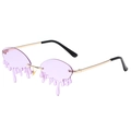 Lunettes de soleil sans monture en forme de larme avec verres violets et design gouttes - Monture Dorée Verres Violets