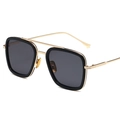 Classic square polarized sunglasses for men with gold metal bridge and dark grey lenses - Gold Frame Black Rim Grey Lens