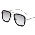 Gafas de sol cuadradas polarizadas para hombre con montura de metal plateado y degradado - Montura Plateada Borde Negro Lentes Gris Claro