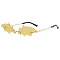 Unique bat shaped rimless sunglasses with yellow lenses and golden metal temples - Gold Frame Yellow Lenses