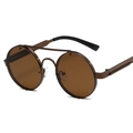 Retro punk round sunglasses with bronze metal frame and brown lenses with spring hinges - Tea Frame Tea Lens