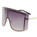 Occhiali da sole oversize a maschera con lenti viola sfumate e aste in metallo dorato - Montatura Oro Doppio Grigio
