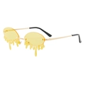 Creative yellow drip-shaped rimless sunglasses with gold metal temples for stylish women - Gold Frame Yellow Lenses