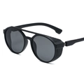 Retro steampunk sunglasses with matte black round frames and side shields in dark grey lens - Sand Black / Grey Lens