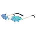 Frameless bat wing sunglasses featuring blue-green gradient lenses and gold metal frames - Gold Frame Green Mirror Lens