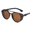 Steampunk round sunglasses with matte black frames and brown lenses featuring side shields - Matte Tea Frame Tea Lens