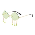 Cloud-shaped rimless sunglasses with green lenses and gold metal dangling raindrop charms - Gold Frame Green