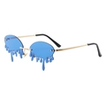 Creative drip-shaped rimless sunglasses with blue ocean lenses and gold metal frames - Gold Frame Dark Blue Lens