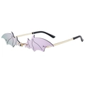 Frameless bat shaped sunglasses with purple gradient lenses and gold metal temples - Gold Frame Purple Mercury Lens