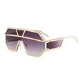 Oversized geometric sunglasses with purple gradient lenses and gold hollow metal frame - Gold Frame Double Grey