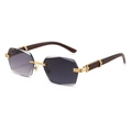 Randlose Sonnenbrille mit grauen Verlaufgläsern und luxuriösen dunklen Holzbugeln - Goldrahmen Doppelgrau Selbsttönend Grau