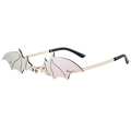 Frameless bat wing sunglasses with pink and grey gradient lenses and golden metal temples - Gold Frame Pink Mirror