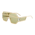 Oversized geometric shield sunglasses with gold metal frame and yellow-green tinted lenses - Gold Frame Olive Green Lens