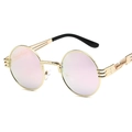 Retro steampunk round sunglasses with gold metal spring frame and light pink lenses - Gold Frame Barbie Pink