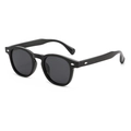 Retro round black sunglasses with dark polarized lenses and silver diamond studs - Bright Black Frame Grey Polarized Lens