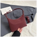 Burgundy wool blend shoulder bag with elegant bow detail and detachable strap - Red