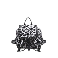 Leopard print mini backpack with silver rivets and punk style leather trim on white background - Black