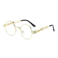 Steampunk round metal sunglasses with vintage gold frame and spring hinge temples - Gold Frame Clear Lens