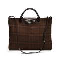 Tragetasche aus braun-schwarzem Tweed-Steppmuster mit dunkelbraunem Lederbesatz - Braun