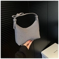 Sparkling grey crescent shoulder bag with a stylish bow decoration and metallic finish - Gray