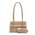 Borsa sottobraccio kaki con bordo in pelliccia sintetica e mini pochette rimovibile - Cachi