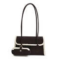 Vintage chocolate brown faux suede underarm bag with white sherpa trim detail - Black