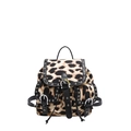 Fashionable leopard print backpack with silver stud details and black leather straps - Khaki
