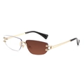 Fashionable rimless sunglasses with gold metal temples and brown gradient photochromic lenses - Gold Frame Clear to Tea