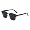 Classic retro clubmaster sunglasses featuring a black frame with silver metal accents - Matte Black Silver Grey Lens