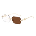 Frameless octagonal sunglasses with golden metal snake relief temples and brown lenses - Gold Frame Clear to Tea