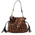 Chic leopard print crossbody bag with brown leather tassels and gold metal hardware - Leopard Brown