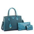 Set di tre borse turchesi con trama a coccodrillo e dettagli in metallo dorato - Blu