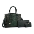Ensemble de sacs à main vert foncé à motif crocodile avec pochette enveloppe et porte-monnaie - Set de 3 pièces / Vert