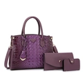 Ensemble 3 pièces de sacs violets motif crocodile avec cabas, portefeuille et porte-carte - Set de 3 pièces / Violet