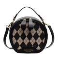 Borsa a tracolla rotonda alla moda con motivo a scacchi nero beige e dettagli dorati - Nero