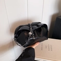 Black glossy faux leather cloud bag with silver chain and sphere detail - Black