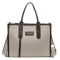 Grote canvas shopper met bruine lederen bies en verstelbare schouderriem - Bruin