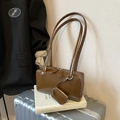 Brown leather underarm commuter bag with matching small coin purse and silver hardware - Brown
