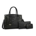 Ensemble 3 pièces de sacs à main noirs motif crocodile avec cabas et portefeuille - Set de 3 pièces / Noir