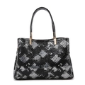 Chic black and white snakeskin pattern tote bag with golden metal hardware and black handles - Black